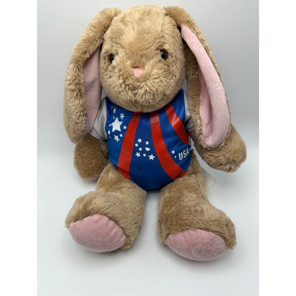 Build-A-Bear Team USA Gymnastics Bunny Rabbit Plush Tan Stuffed Animal 15 inch